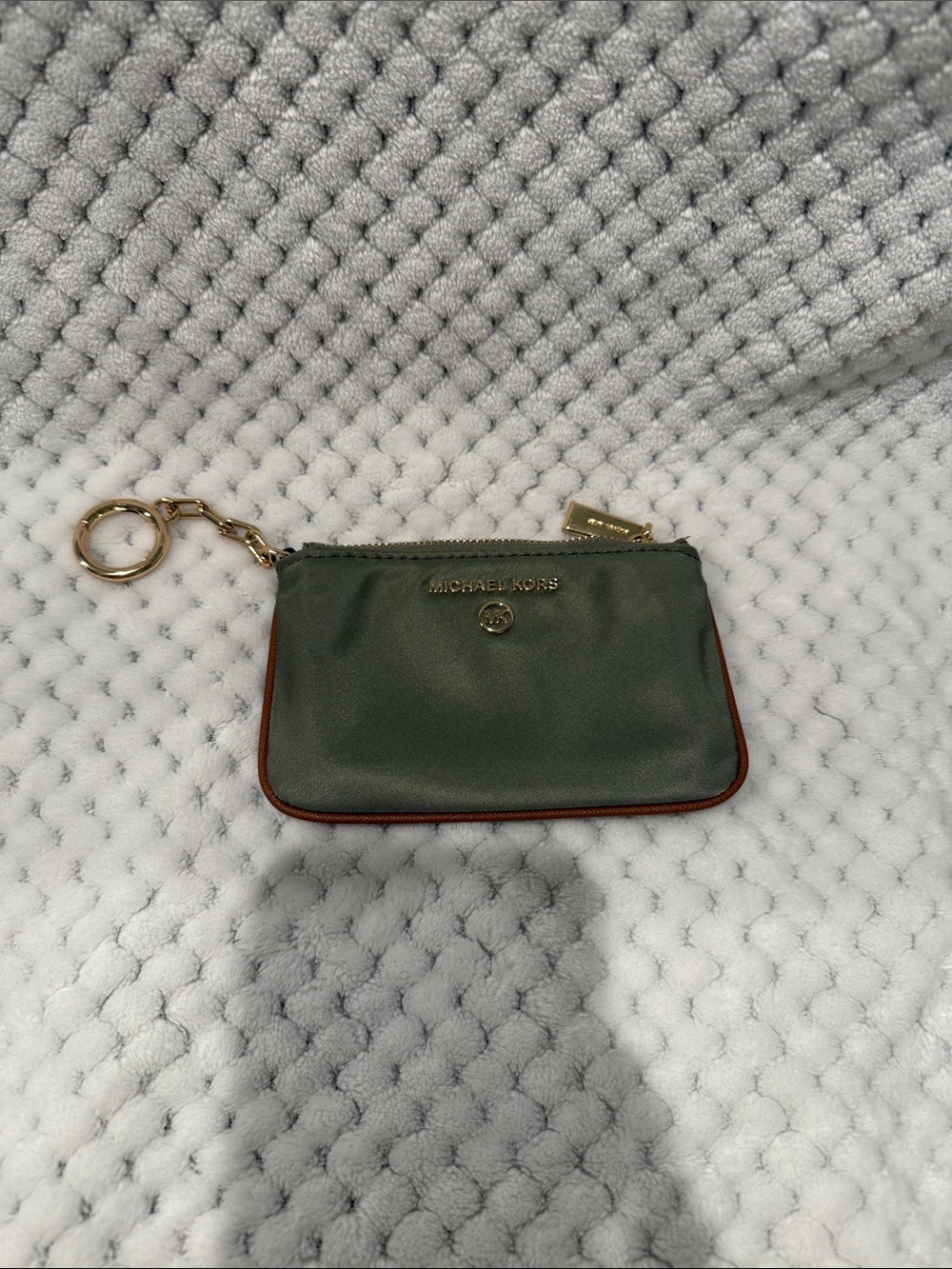 Michael Kors Olive Green Key & Card Pouch with Gold Hardware